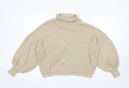 Missy Empire Womens Beige Roll Neck Acrylic Pullover Jumper Size 8