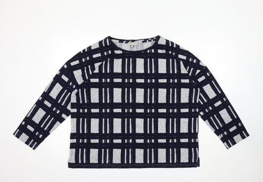 Nutmeg Womens Blue Round Neck Striped Polyester Pullover Jumper Size 18