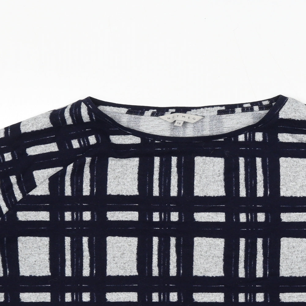 Nutmeg Womens Blue Round Neck Striped Polyester Pullover Jumper Size 18