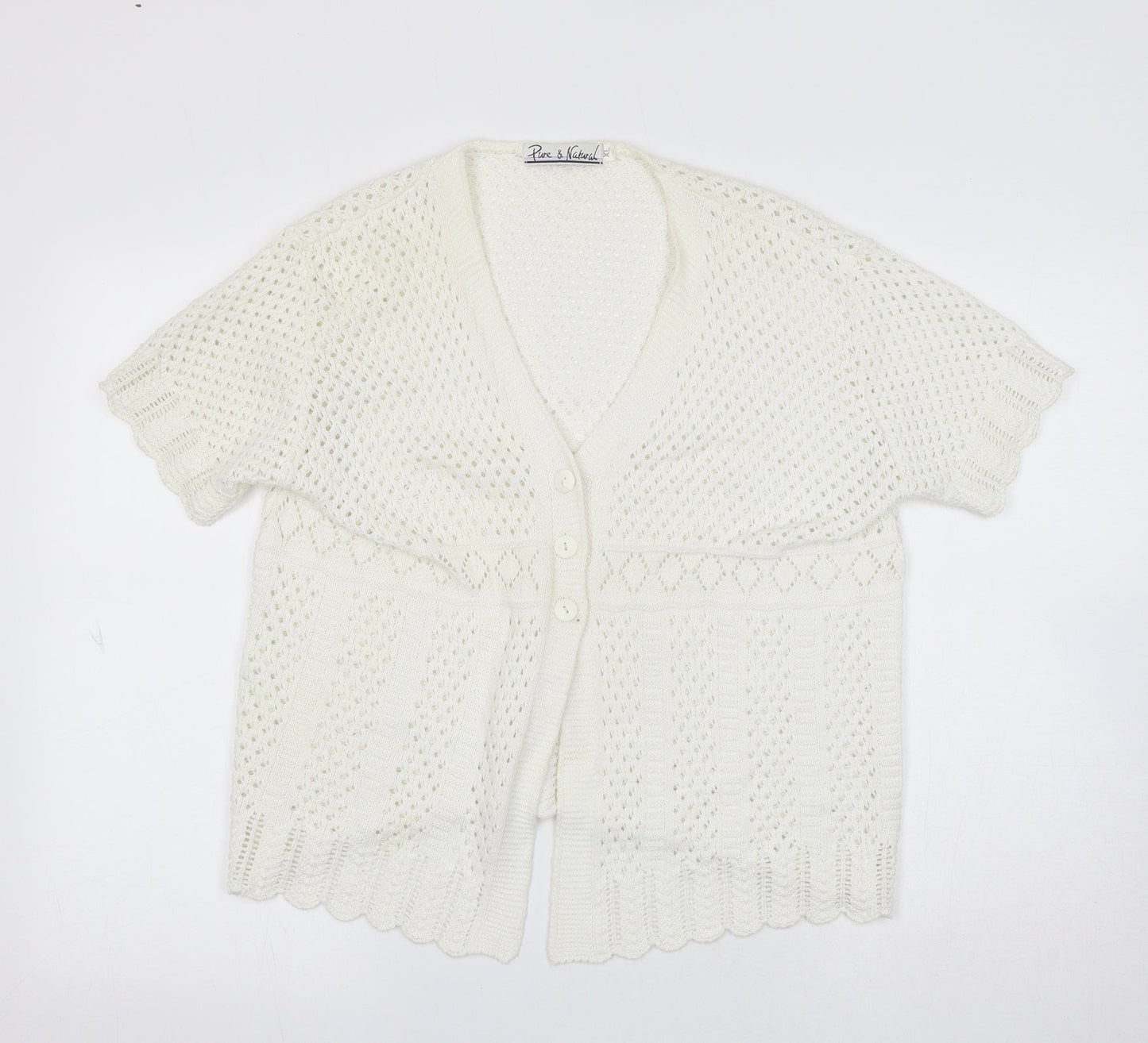 Pure & Natural Girls White V-Neck Acrylic Cardigan Jumper Size XL Button