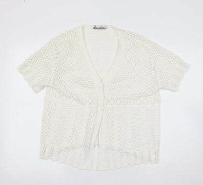 Pure & Natural Girls White V-Neck Acrylic Cardigan Jumper Size XL Button