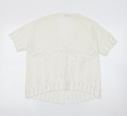 Pure & Natural Girls White V-Neck Acrylic Cardigan Jumper Size XL Button
