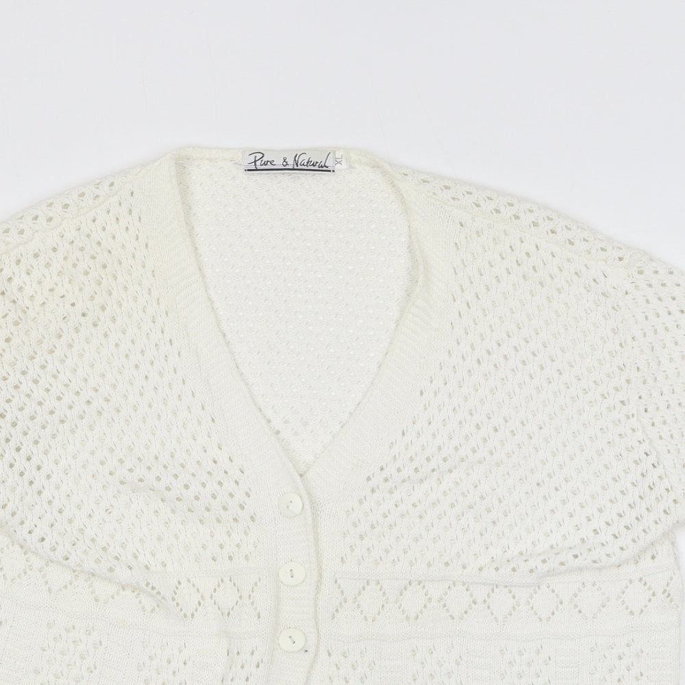 Pure & Natural Girls White V-Neck Acrylic Cardigan Jumper Size XL Button