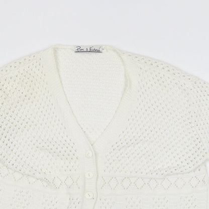 Pure & Natural Girls White V-Neck Acrylic Cardigan Jumper Size XL Button