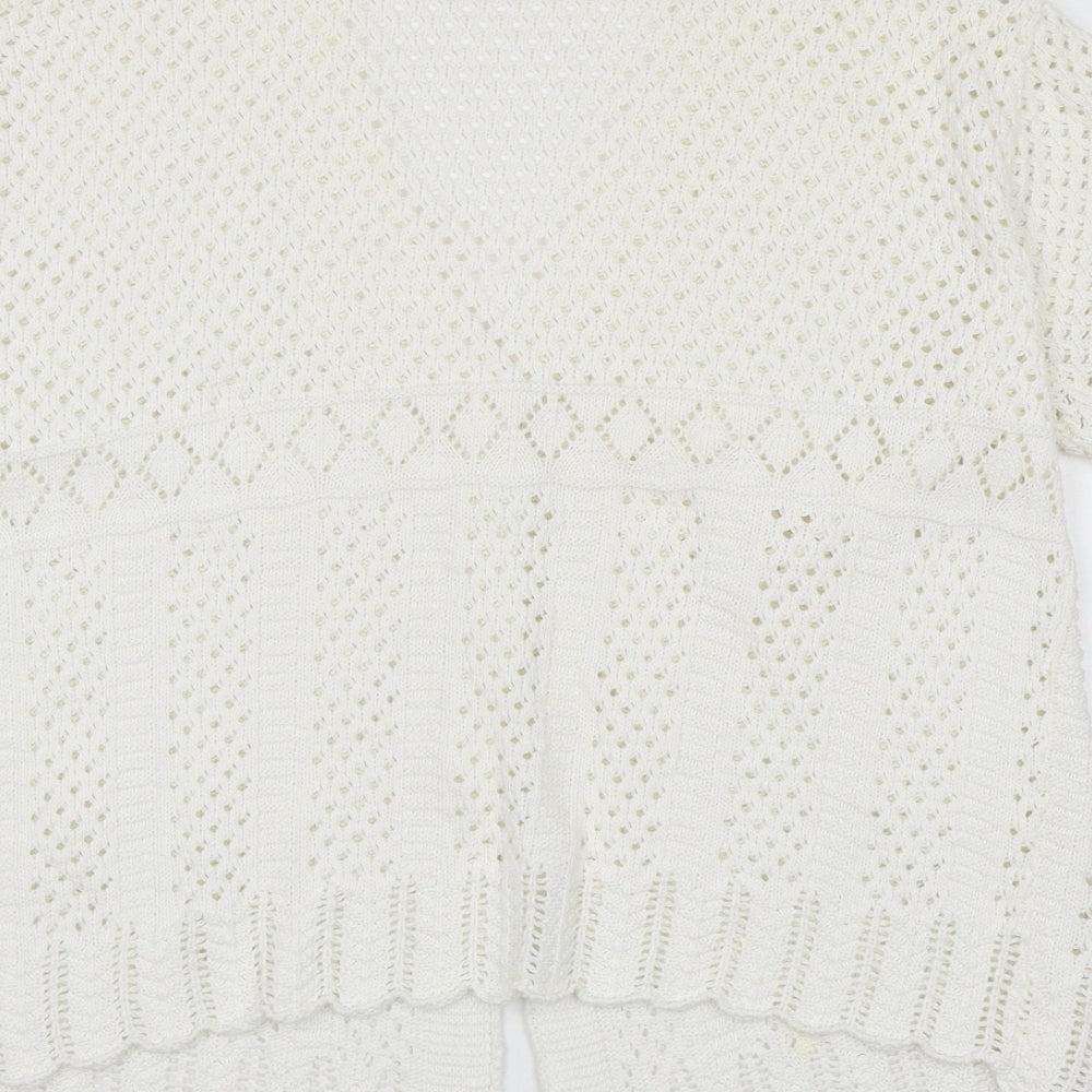 Pure & Natural Girls White V-Neck Acrylic Cardigan Jumper Size XL Button