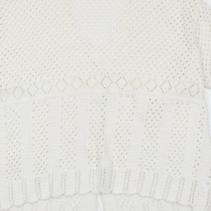 Pure & Natural Girls White V-Neck Acrylic Cardigan Jumper Size XL Button