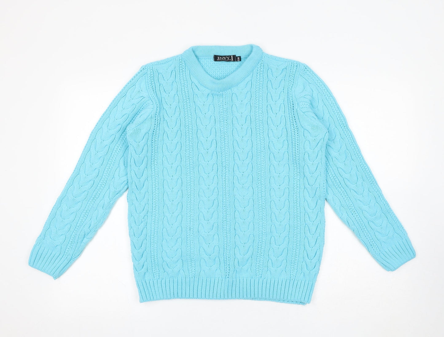 Envy Womens Blue Round Neck Acrylic Pullover Jumper Size S