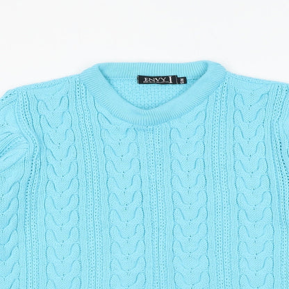 Envy Womens Blue Round Neck Acrylic Pullover Jumper Size S