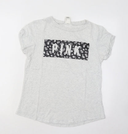 Womens UK Size S PINK Grey Basic T-Shirt