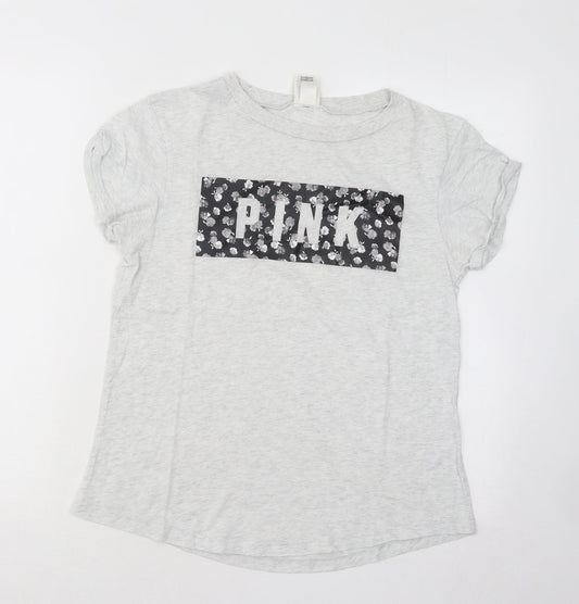 Womens UK Size S PINK Grey Basic T-Shirt