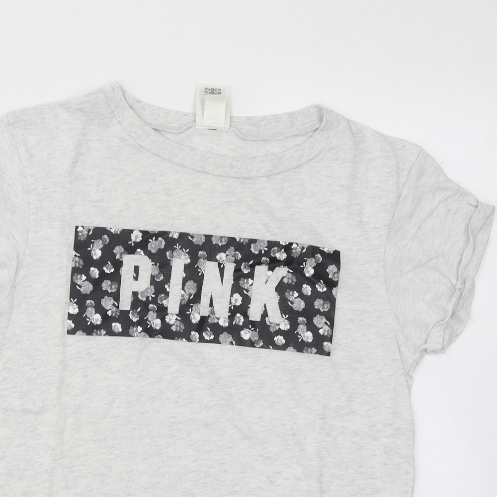 Womens UK Size S PINK Grey Basic T-Shirt