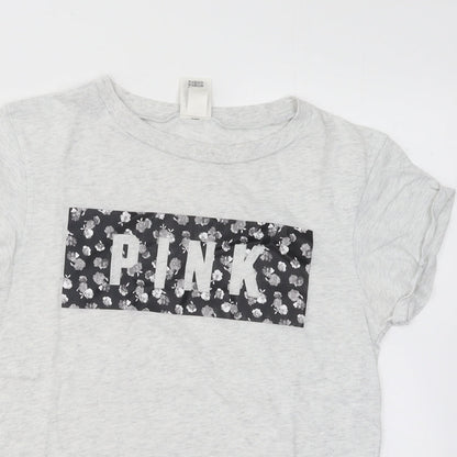Womens UK Size S PINK Grey Basic T-Shirt