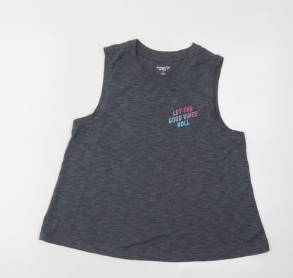 Old Navy Womens Grey Polyester Basic Tank Size XS Round Neck Pullover - Let The Good Vibes Roll Palm Trees