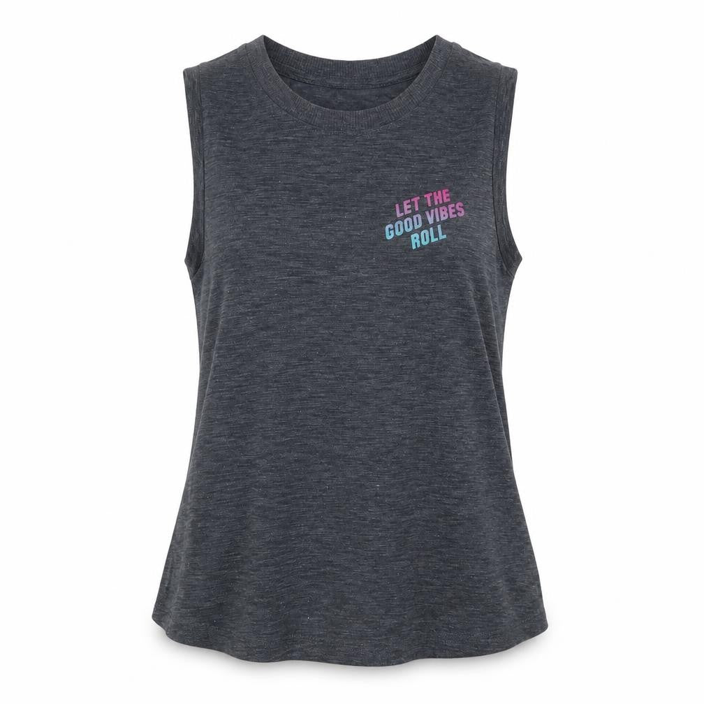 Old Navy Womens Grey Polyester Basic Tank Size XS Round Neck Pullover - Let The Good Vibes Roll Palm Trees