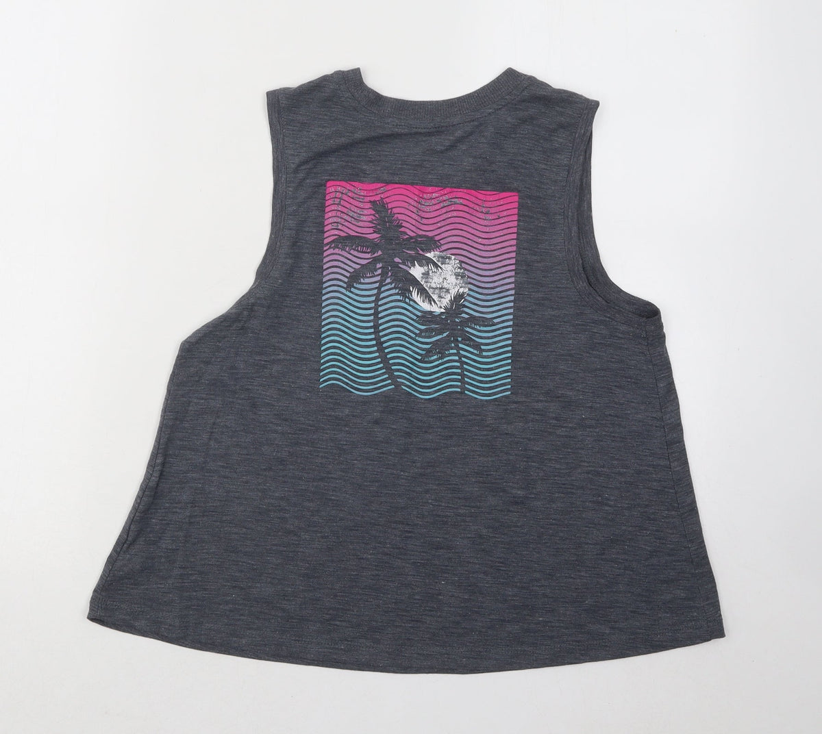 Old Navy Womens Grey Polyester Basic Tank Size XS Round Neck Pullover - Let The Good Vibes Roll Palm Trees