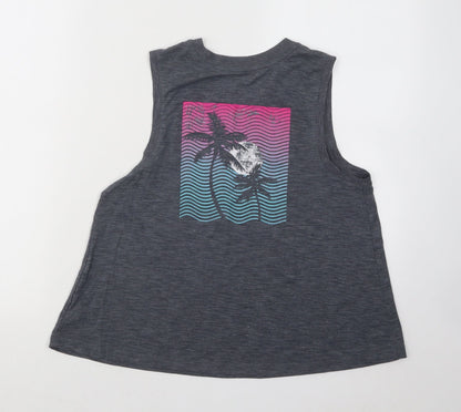 Old Navy Womens Grey Polyester Basic Tank Size XS Round Neck Pullover - Let The Good Vibes Roll Palm Trees