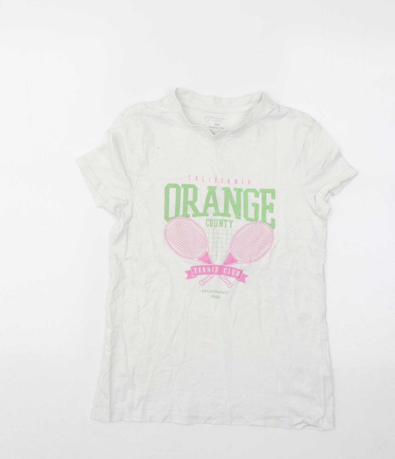 Primark Womens White Cotton Basic T-Shirt Size 6 Round Neck - California Orange County Tennis Club