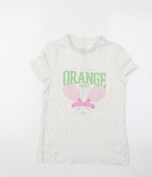 Primark Womens White Cotton Basic T-Shirt Size 6 Round Neck - California Orange County Tennis Club
