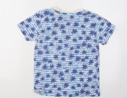 Peacocks Boys Blue Geometric Cotton Basic T-Shirt Size 10-11 Years Round Neck Pullover - Ride The Wave Palm Trees