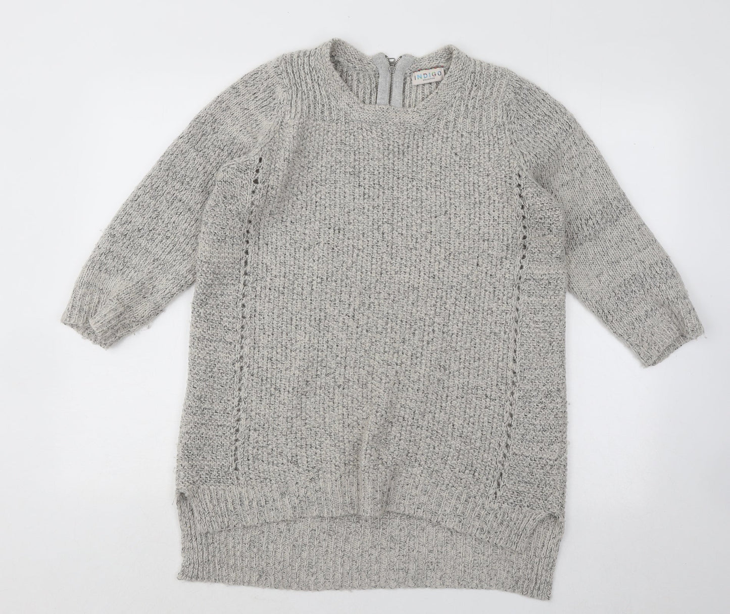 Indigo Womens Grey Round Neck Acrylic Pullover Jumper Size XL