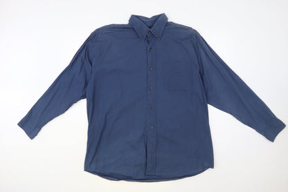 Trademark Mens Blue Cotton Button-Up Size L Collared Button