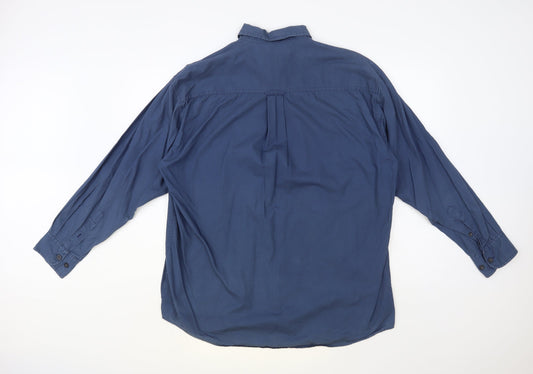 Trademark Mens Blue Cotton Button-Up Size L Collared Button