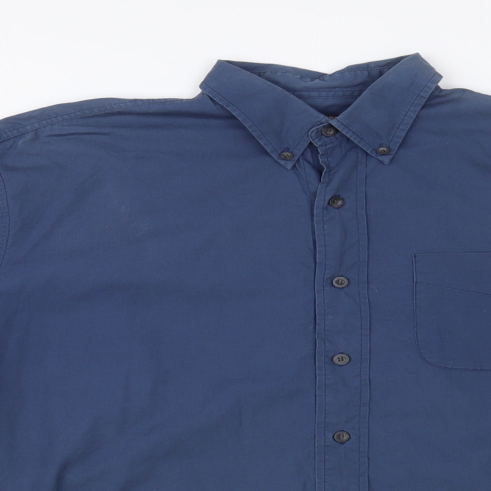 Trademark Mens Blue Cotton Button-Up Size L Collared Button