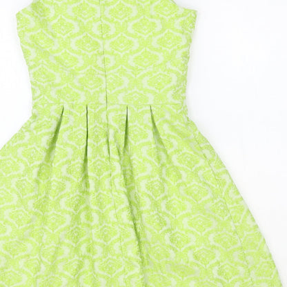 Darling Womens Green Geometric Polyester Fit & Flare Size XS Boat Neck Zip