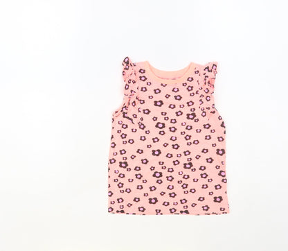 Dunnes Stores Girls Pink Floral Cotton Pullover Tank Size 3-4 Years Crew Neck Pullover