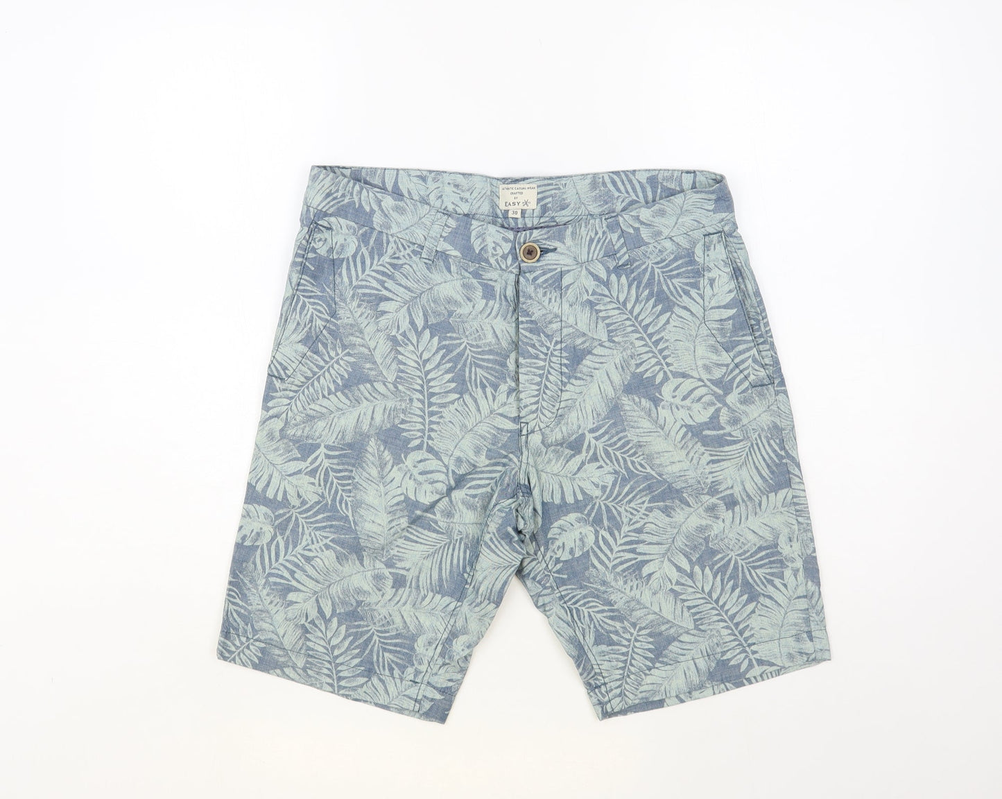 Matalan Mens Green Floral Cotton Chino Shorts Size 30 in L10 in Regular Button