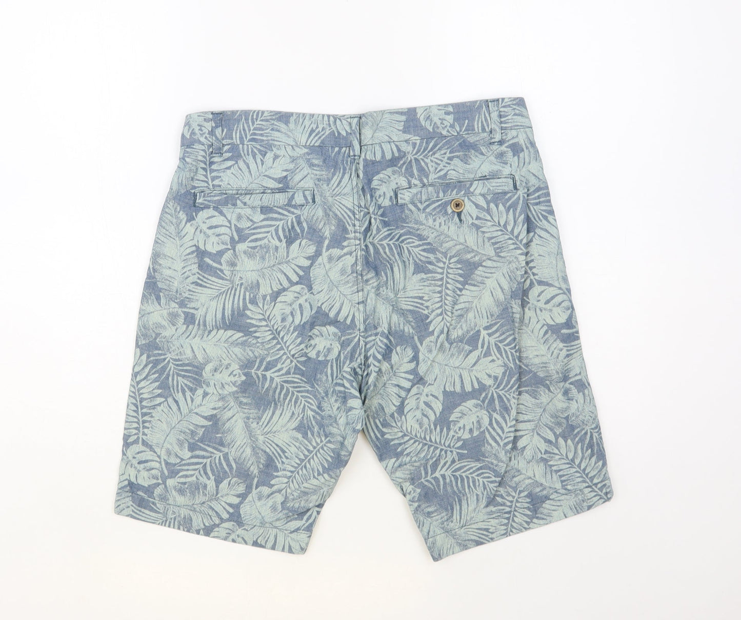 Matalan Mens Green Floral Cotton Chino Shorts Size 30 in L10 in Regular Button