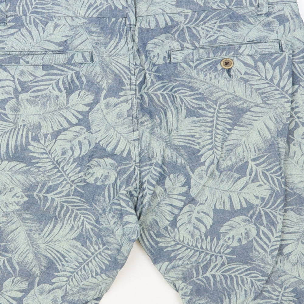 Matalan Mens Green Floral Cotton Chino Shorts Size 30 in L10 in Regular Button