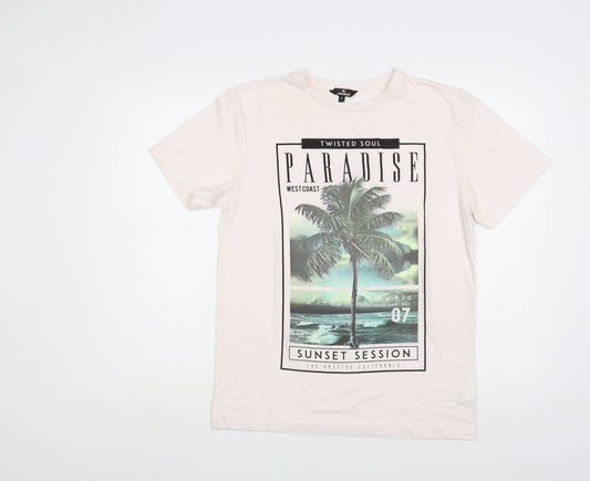 Twisted Soul Mens Pink Cotton T-Shirt Size S Crew Neck - Paradise