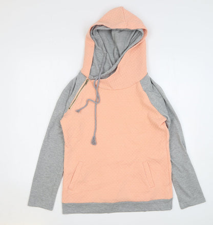 Yidaton Womens Pink Colourblock Cotton Pullover Hoodie Size S Zip