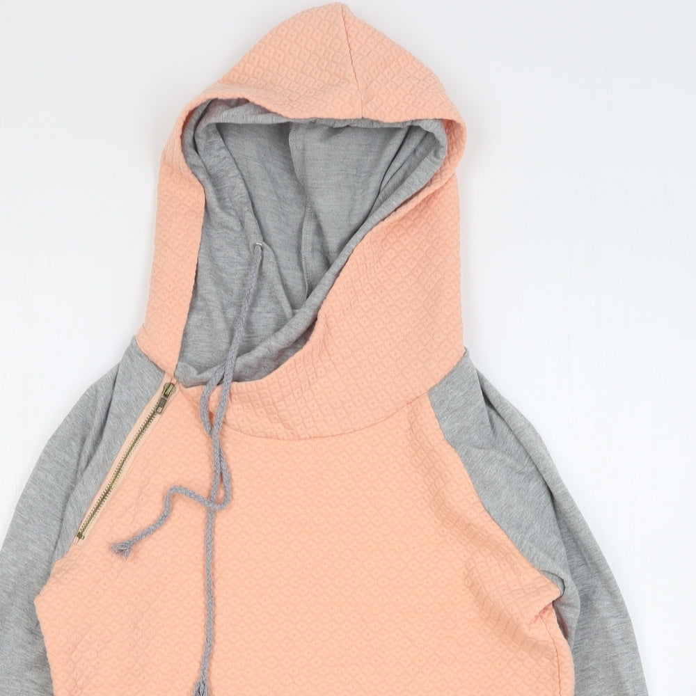 Yidaton Womens Pink Colourblock Cotton Pullover Hoodie Size S Zip
