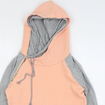 Yidaton Womens Pink Colourblock Cotton Pullover Hoodie Size S Zip