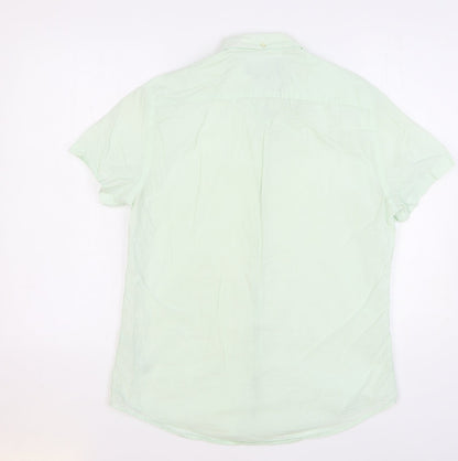 Zara Mens Green Cotton Button-Up Size L Collared Button