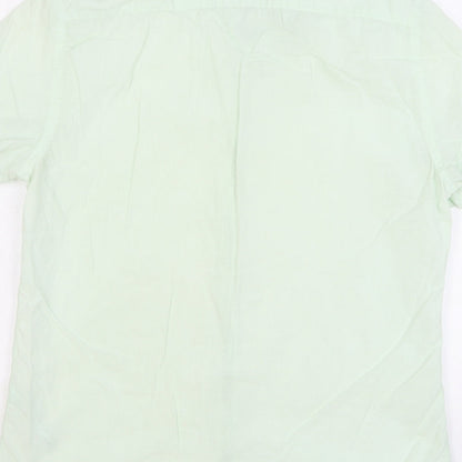 Zara Mens Green Cotton Button-Up Size L Collared Button