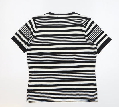 Berkertex Womens Black Striped Acrylic Basic T-Shirt Size 14 Round Neck
