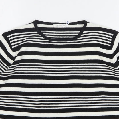 Berkertex Womens Black Striped Acrylic Basic T-Shirt Size 14 Round Neck