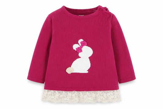 Nutmeg Girls Pink Cotton Pullover Jumper Size 0-3 Months Button - Rabbit