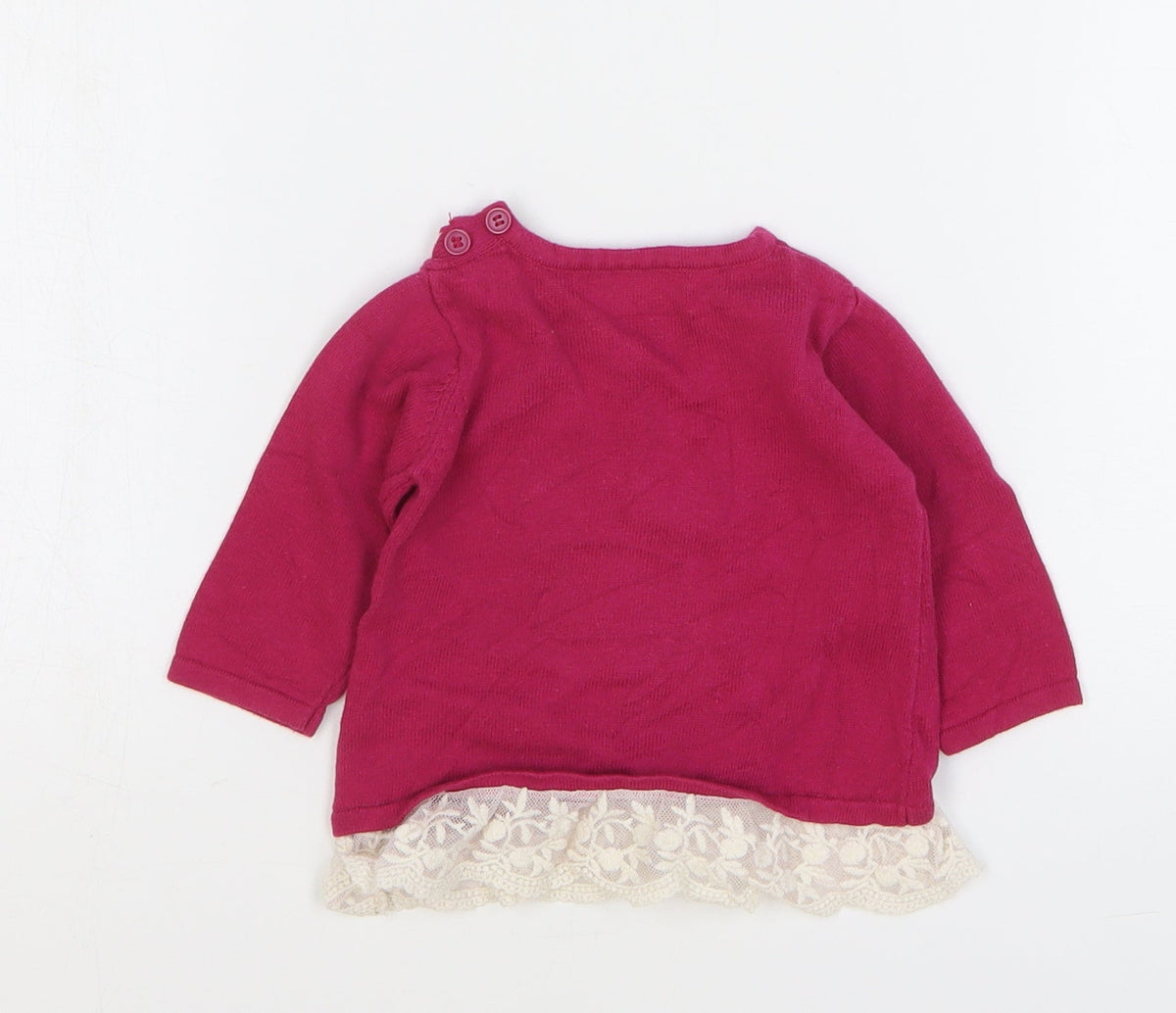 Nutmeg Girls Pink Cotton Pullover Jumper Size 0-3 Months Button - Rabbit