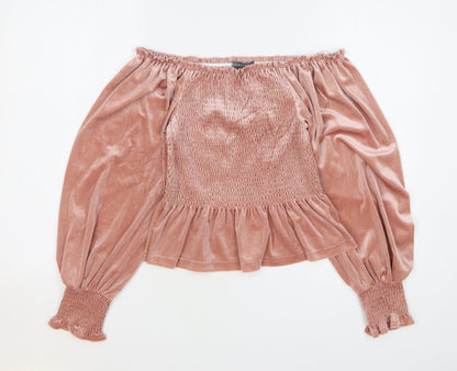Primark Womens Pink Polyester Basic Blouse Size 10 Off the Shoulder