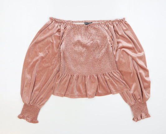 Primark Womens Pink Polyester Basic Blouse Size 10 Off the Shoulder
