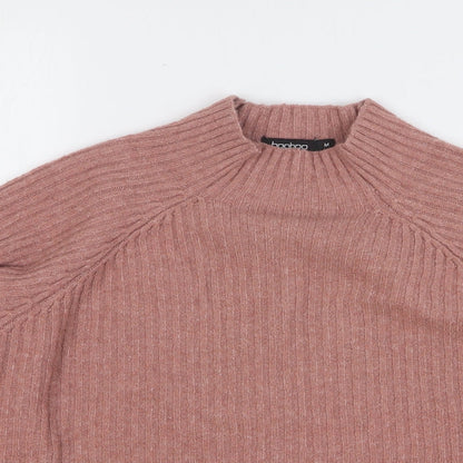 Boohoo Womens Pink High Neck Polyester Pullover Jumper Size M