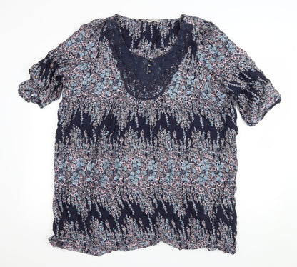 Marks and Spencer Womens Black Floral Viscose Kaftan Size 20 Scoop Neck Button - Lace trim