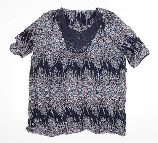 Marks and Spencer Womens Black Floral Viscose Kaftan Size 20 Scoop Neck Button - Lace trim