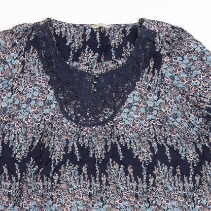 Marks and Spencer Womens Black Floral Viscose Kaftan Size 20 Scoop Neck Button - Lace trim