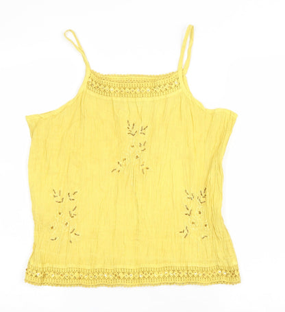 Show Collections Exclusive Designs Womens Yellow Viscose Basic Tank Size M Square Neck - Floral
