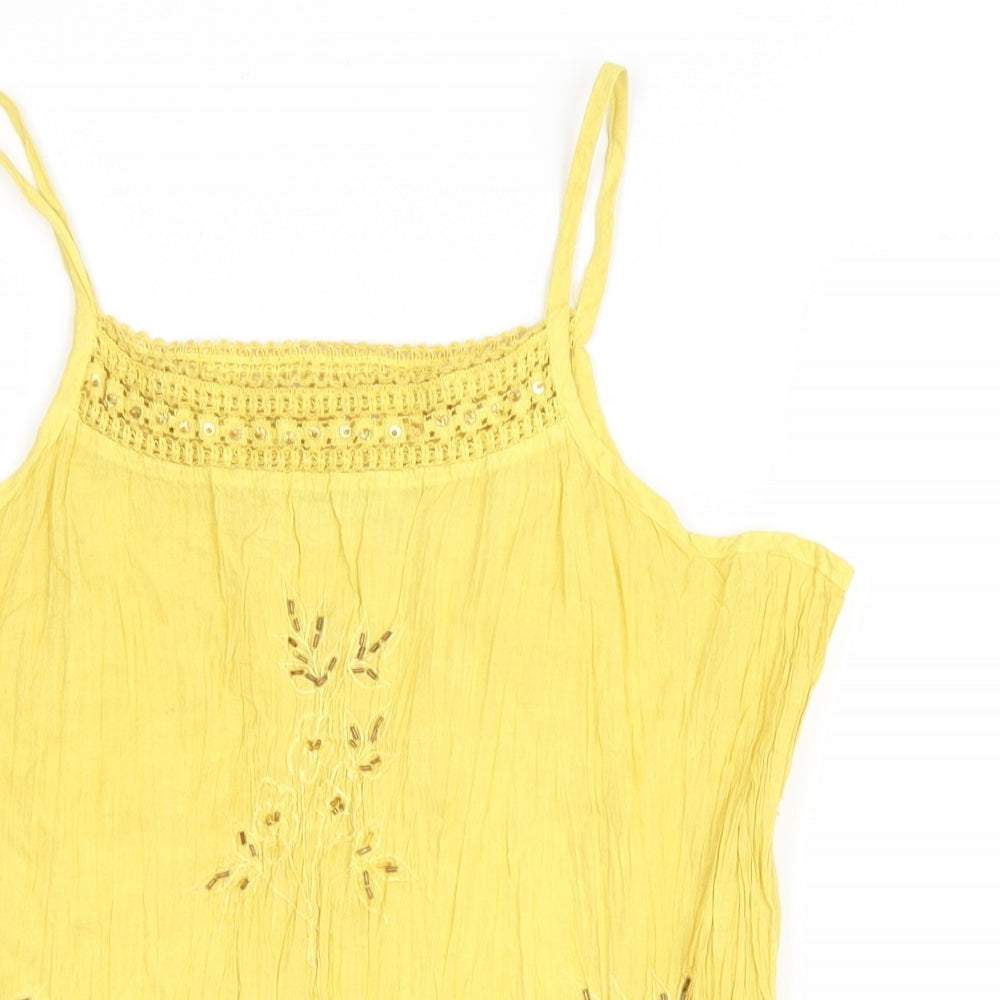 Show Collections Exclusive Designs Womens Yellow Viscose Basic Tank Size M Square Neck - Floral
